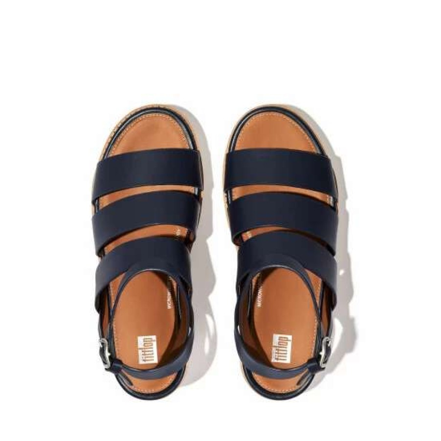 Sandals * | Fitflop Blue Eloise Esparille Leather Ankle-Strap Wedge Sandals