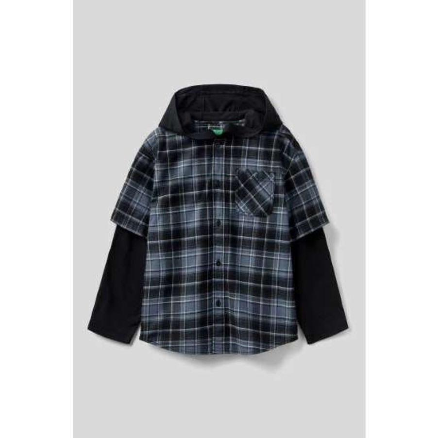 Hoodies * | Benetton Checked 2-In-1 Hoodie Shirt