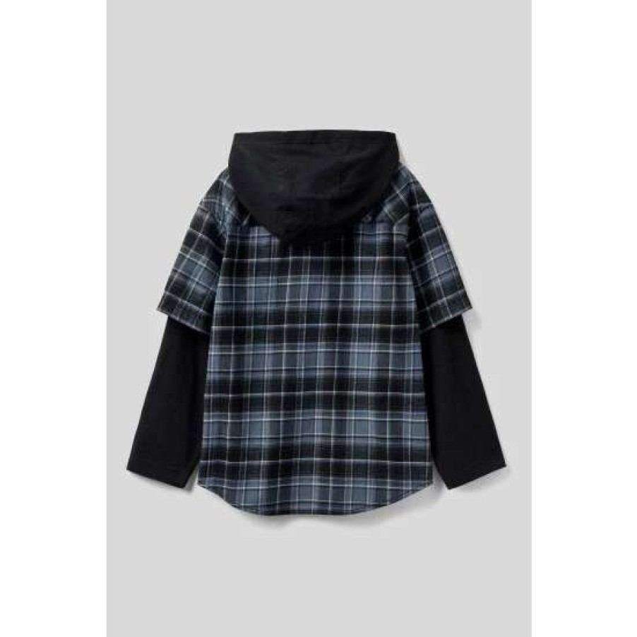 Hoodies * | Benetton Checked 2-In-1 Hoodie Shirt