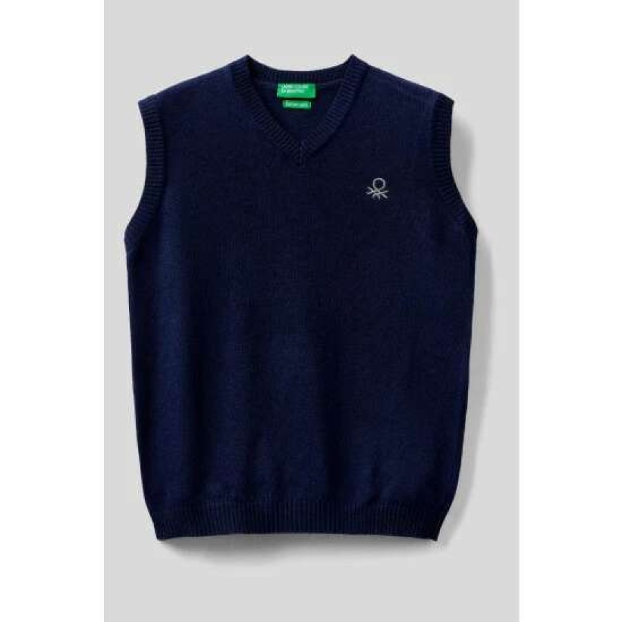 Jumpers * | Benetton Navy Blue Sweater Vest