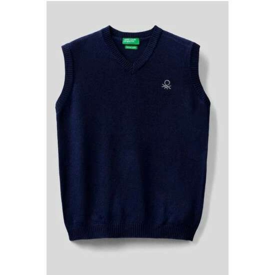 Jumpers * | Benetton Navy Blue Sweater Vest