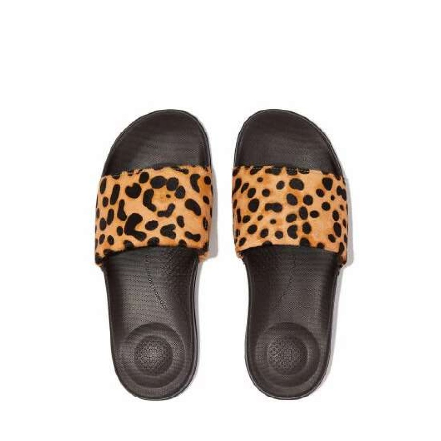 Sandals * | Fitflop Iqushion Animal Print Hair-On Leather Slides