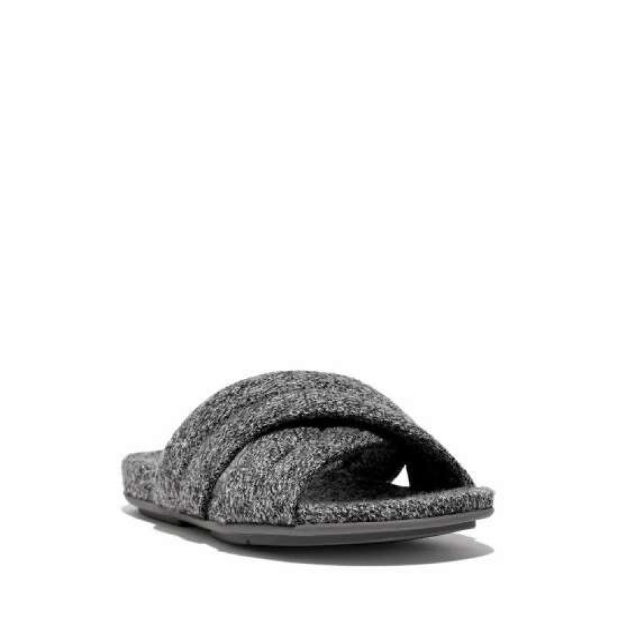 Slippers * | Fitflop Grey Gracie E01 Merino Wool Cross Slides