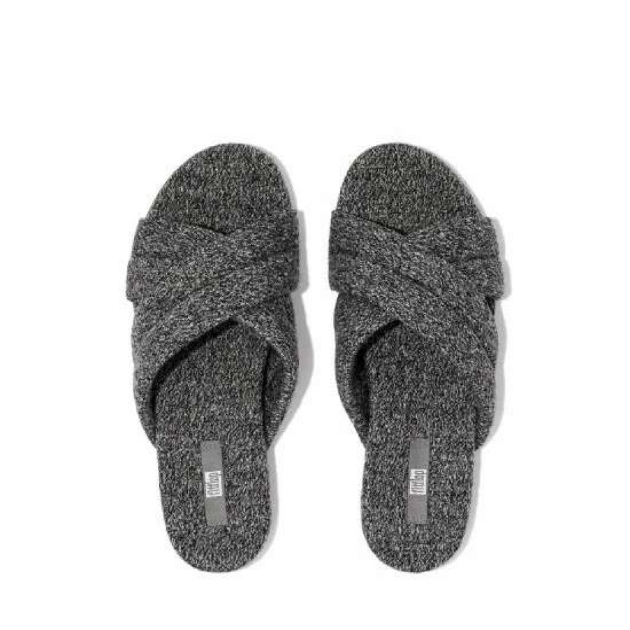 Slippers * | Fitflop Grey Gracie E01 Merino Wool Cross Slides