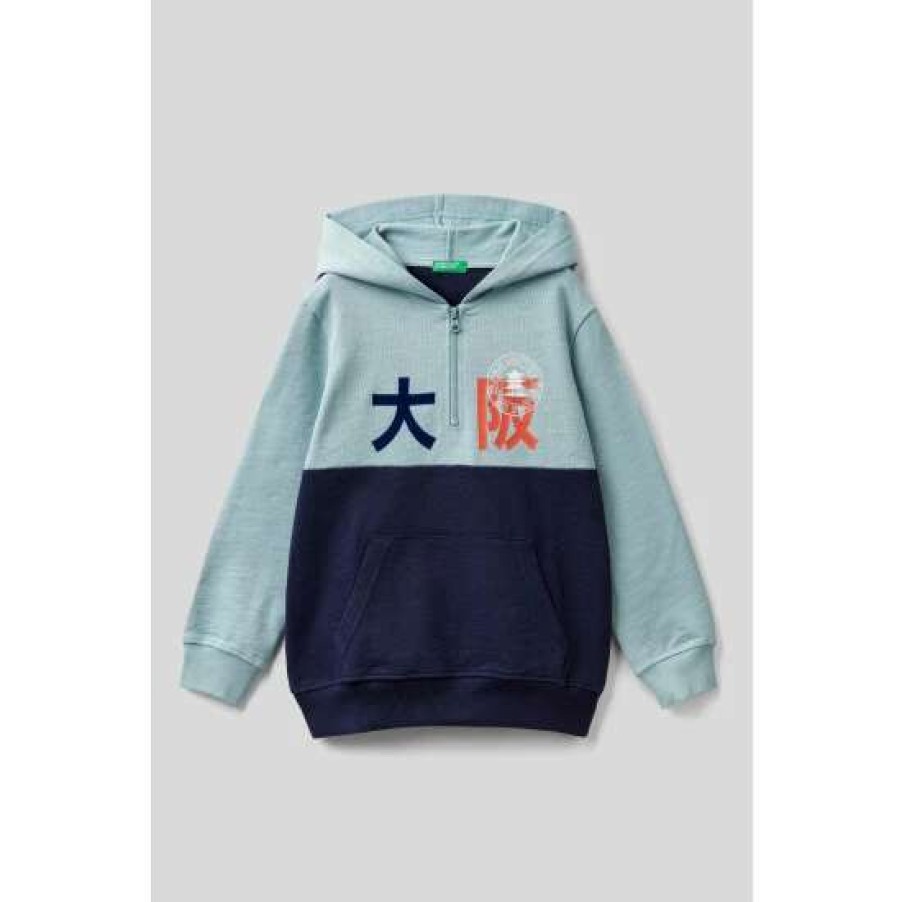 Hoodies * | Benetton Blue And Grey Two-Tone Japan Hoodie