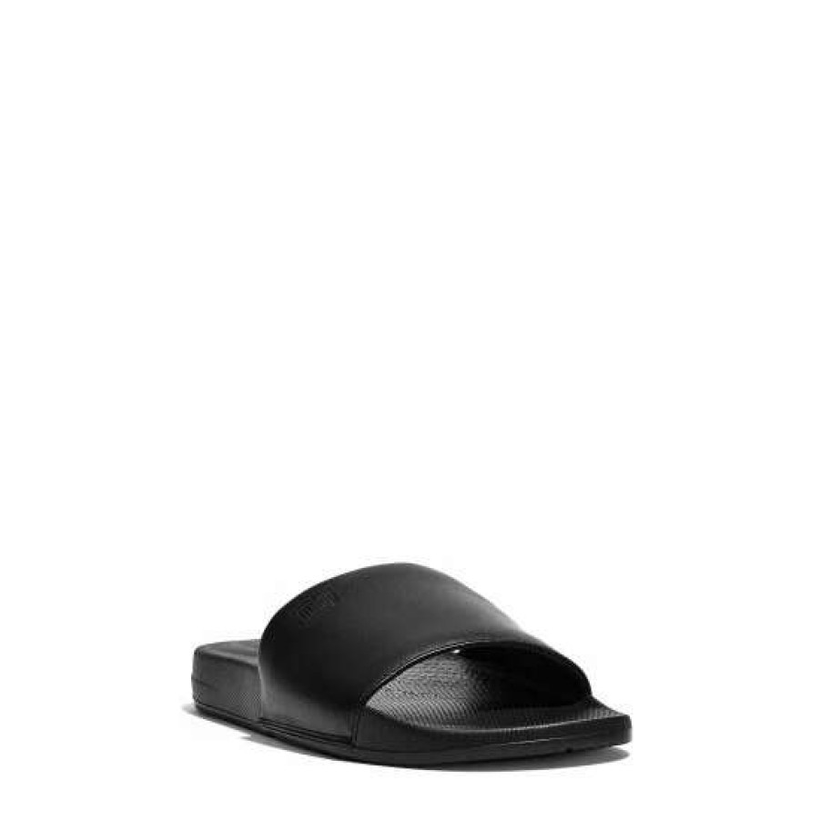 Sandals * | Fitflop Black Men'S Iqushion Ergonomic Leather Slides