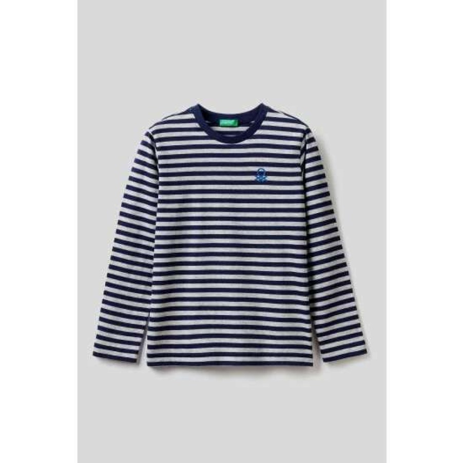 Tshirts * | Benetton Striped Long Sleeve T-Shirt