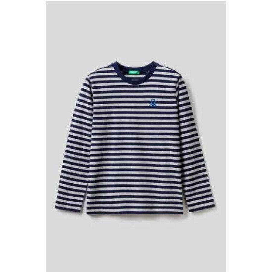 Tshirts * | Benetton Striped Long Sleeve T-Shirt