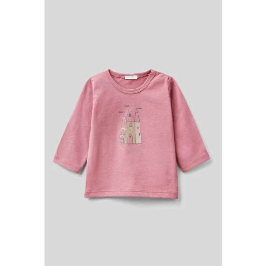 Tshirts * | Benetton Printed Long Sleeve T-Shirt