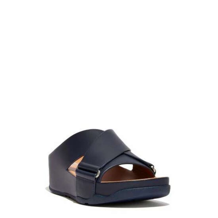 Sandals * | Fitflop Blue Shuv Leather Cross Slides