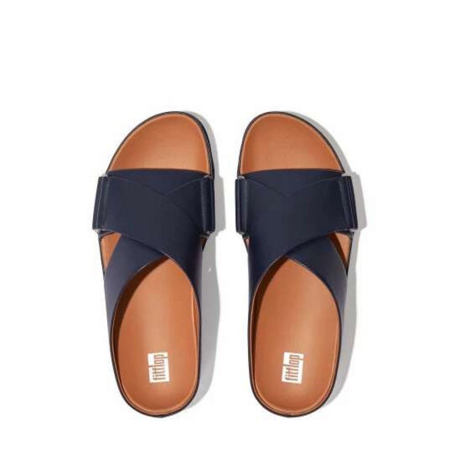 Sandals * | Fitflop Blue Shuv Leather Cross Slides